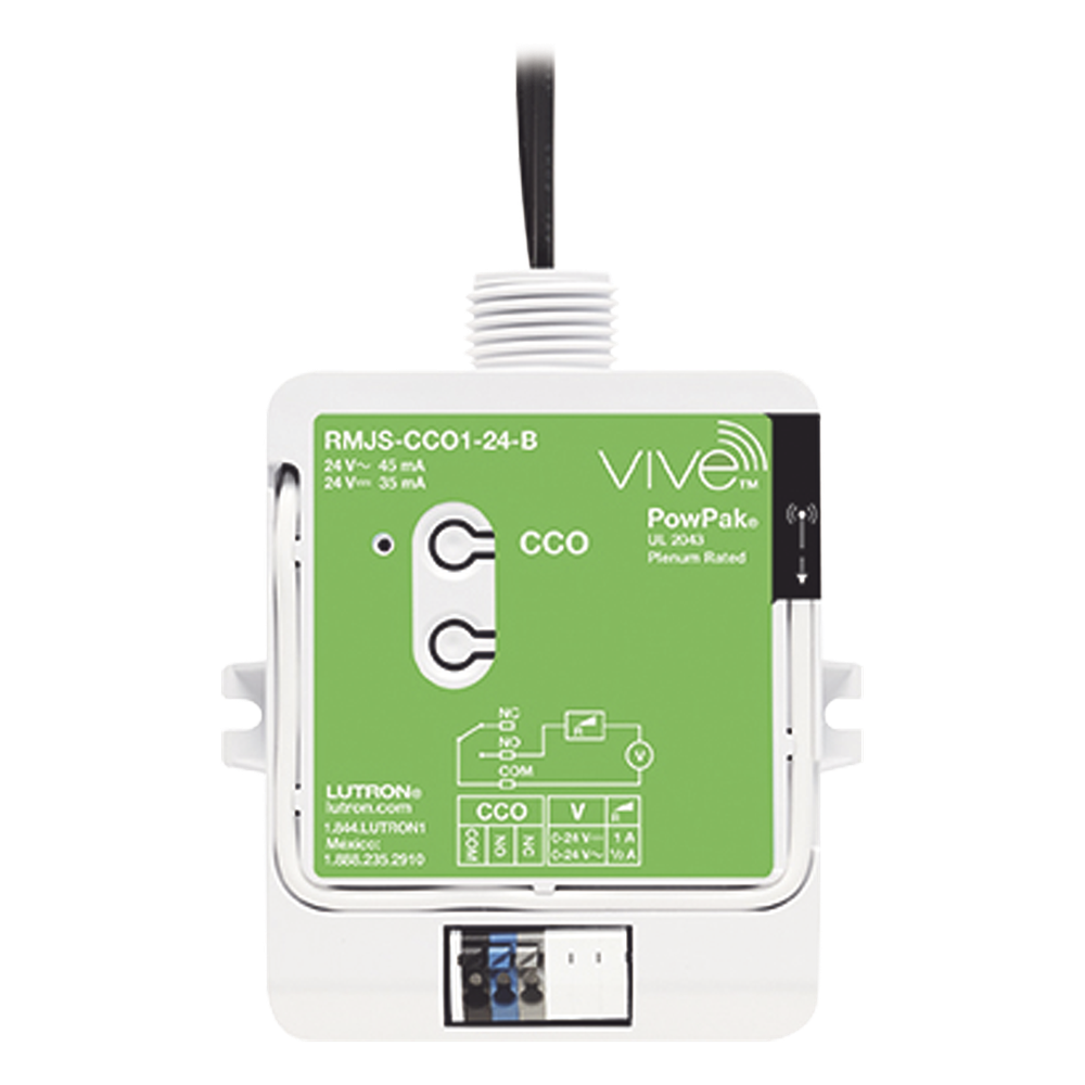 Módulo PowPak con salida de contacto seco para el sistema Vive, alimentación 24 Vca/Vcd, contactos NO y NC para integrar sensores y controles Pico