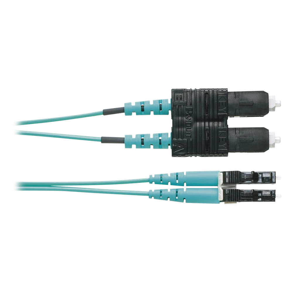 Jumper de Fibra Optica Multimodo 50/125 OM4, LC-SC Duplex, OFNR (Riser), Color Aqua, 2 Metros (6.56 Pies)