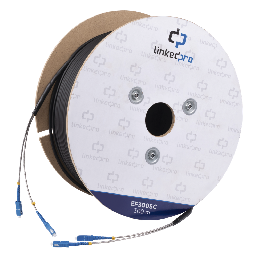Carrete de Fibra Óptica Monomodo con Conectores SC-SC Duplex, Reforzada con Kevlar, de 300 Metros (984.25 Pies), Para Instalaciones Subterráneas por