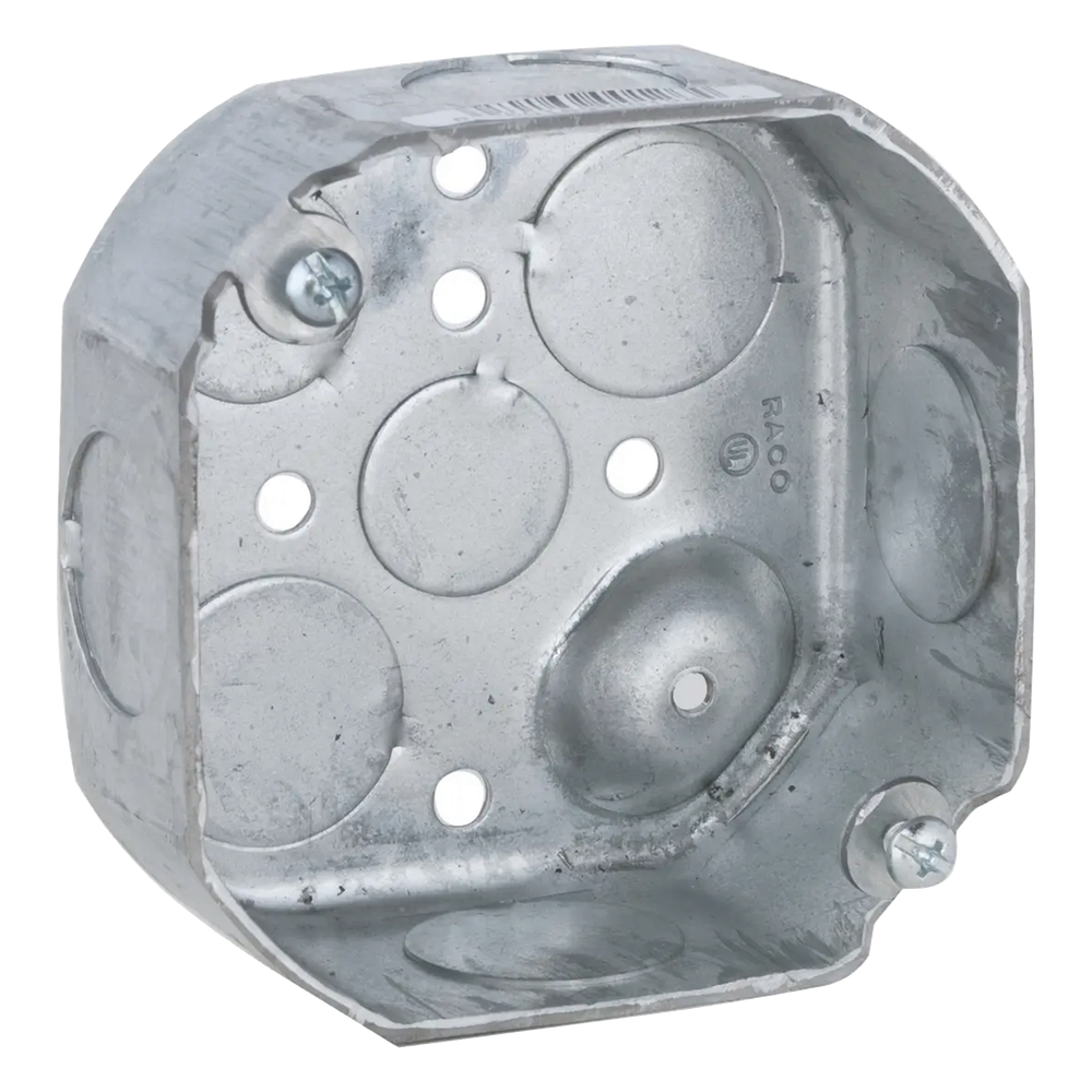 Caja Octagonal de 4" / Profundidad 1 1/2" / 6 Entradas de 3/4", 2 Entradas de 1/2" / Troquelada.