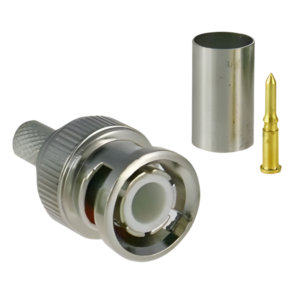 Conector BNC macho para 75 Ohm, de 3 piezas en línea, anillo plegable para cable RG-59/U en aplicación de CCTV, Níquel/ Oro/ Teflón