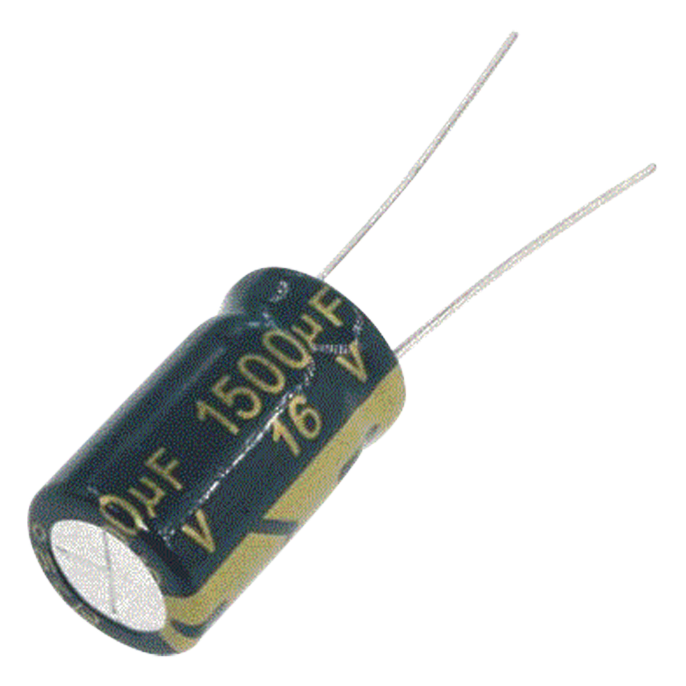 Capacitor Electrolítico de Aluminio, Radial de 1500 µFd, 16 Vcc, 105 °C, 10 x 20 mm