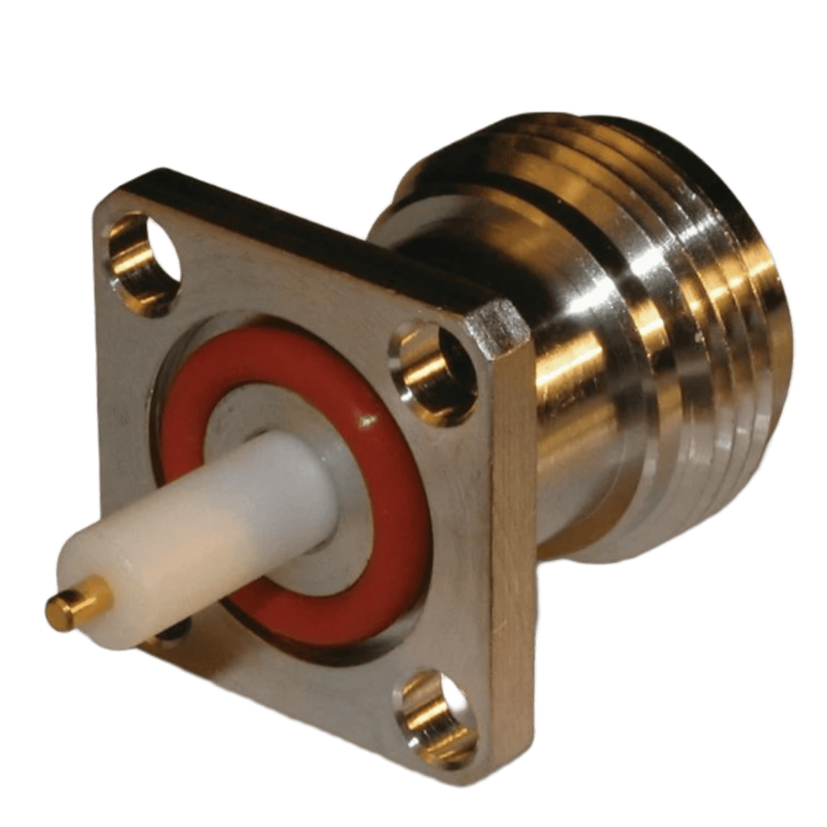 Conector N Hembra, montaje con 4 perforaciones a 18 mm