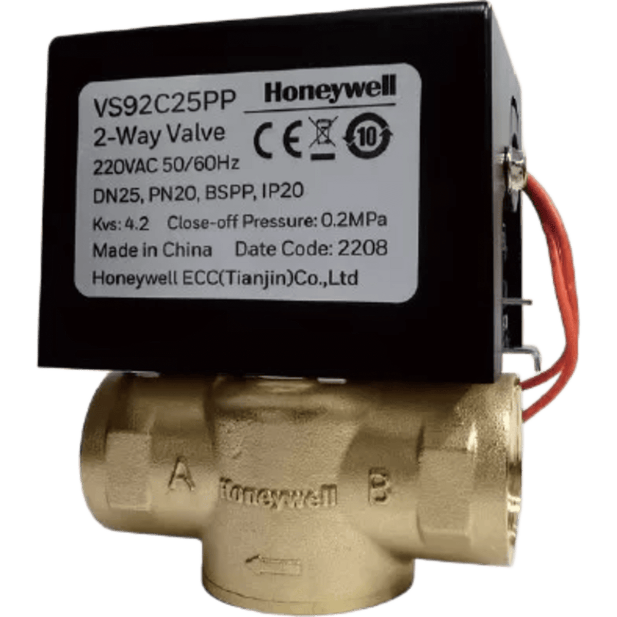 Válvula de control eléctrica de 2 vías tipo bola, sin retorno por resorte, para fan coil, DN20, conexión BSPP, 220 V CA