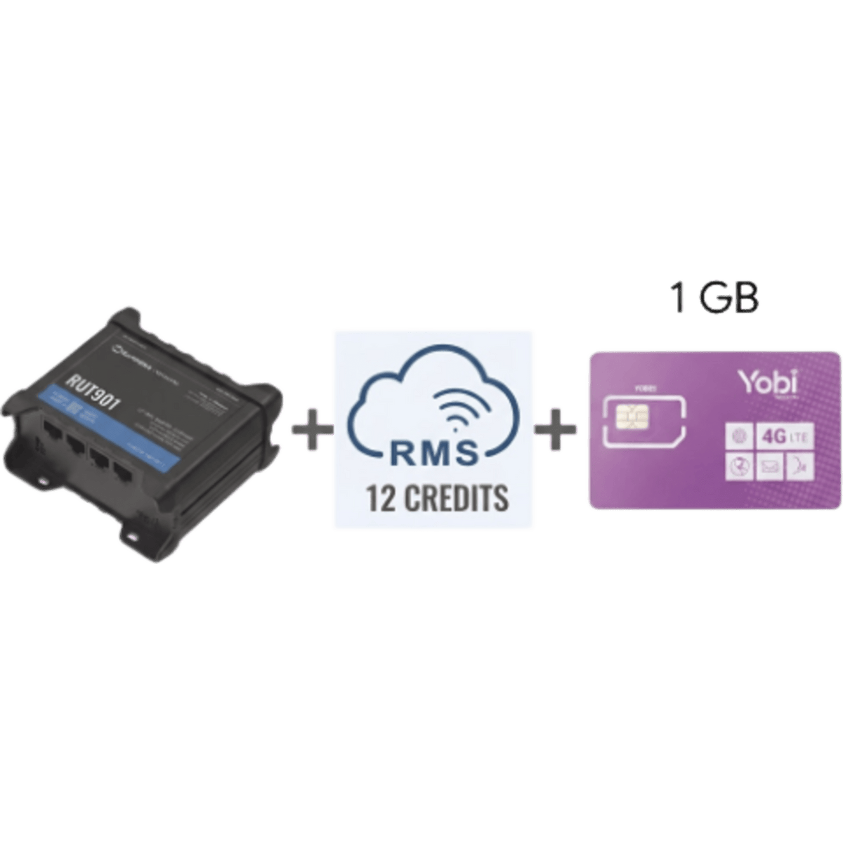 Router Teltonika LTE/4G RUT901 + 12 creditos RMS + SIM de YOBI de 1GB por Mes durante un año de servicio (solo datos)