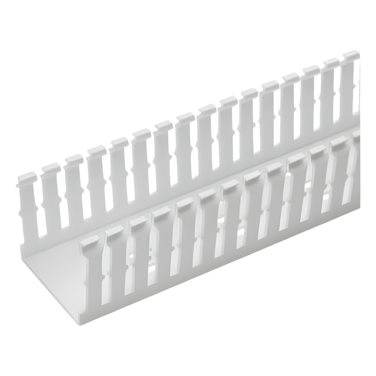 Canaleta Ranurada de PVC Sin Tapa, Tipo F, 57.2 mm de Ancho, 104.1 mm de Alto y 1.8 m de Largo, Color Blanco