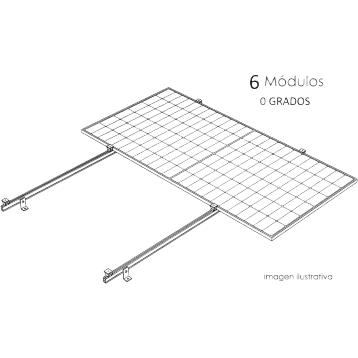 Kit Basel Sistema de Montaje Fotovoltaico Para 6 Módulos a 0° / Velocidad de Viento 170 km/h / Módulo 2.382 m x 1.134 m (7.81 ft x 3.72 ft)