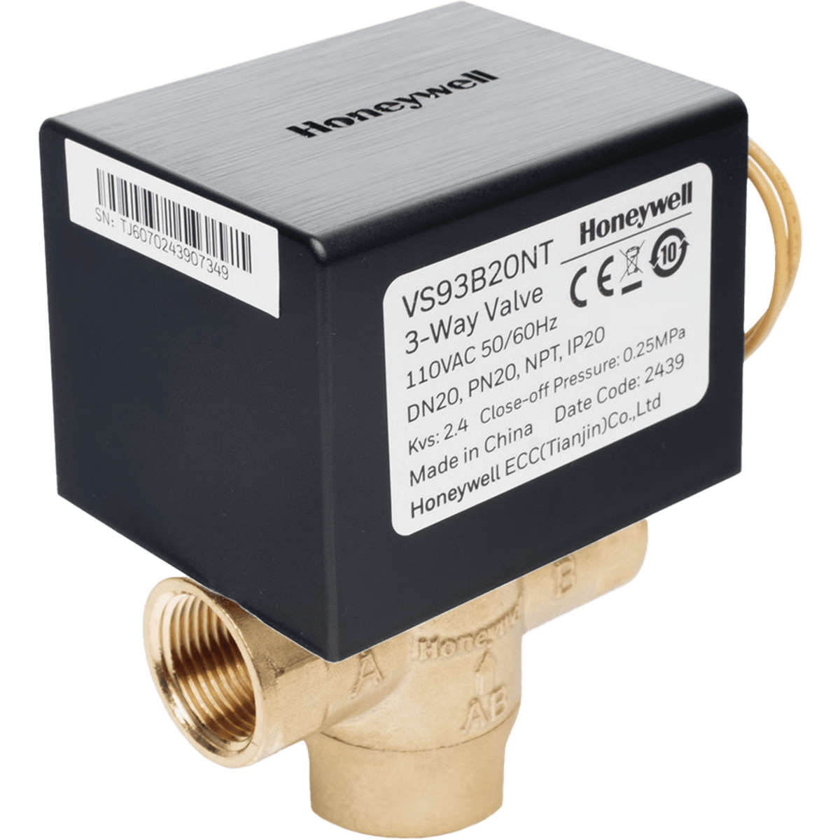 Válvula de control eléctrica de 2 vías con retorno por resorte para fan coil, DN25, conexión NPT, 110 V CA