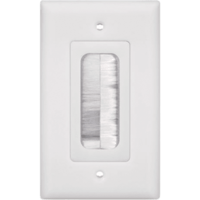 Placa de Pared Pasa Cable, Tipo Cepillo, de 1 Puerto, con Cerdas Antipolvo, Color Blanco