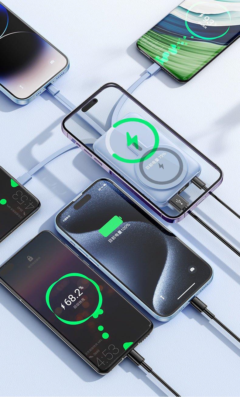 Power bank 10,000mAh portátil con magsafe y cables de carga incorporados y base - Ciaespinoza.com
