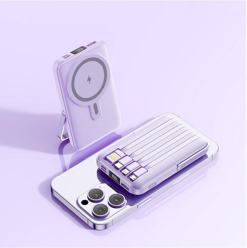 Power bank 10,000mAh portátil con magsafe y cables de carga incorporados y base - Ciaespinoza.com