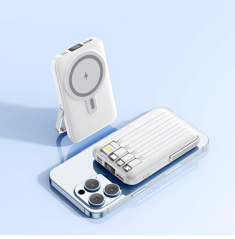 Power bank 10,000mAh portátil con magsafe y cables de carga incorporados y base - Ciaespinoza.com