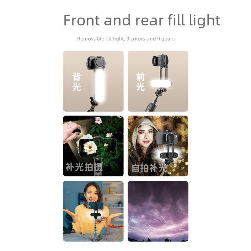 Q09 Estabilizador de mano PTZ Bluetooth Selfie Stick Trípode integrado Luz de relleno Teléfono móvil Anti-vibración Soporte de transmisión en vivo - Ciaespinoza.com
