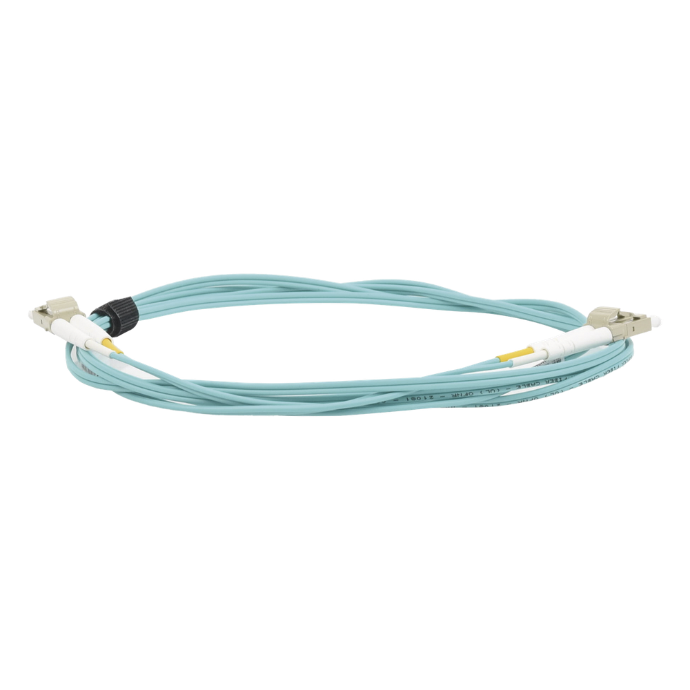 Jumper de Fibra Óptica Multimodo 50/125 XGLO OM3, LC-LC Duplex, OFNR, Color Aqua, 2 Metros (6.56 Pies)