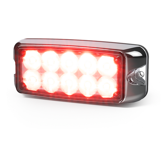 Luz de Advertencia de 10 LED, Rojo/Claro, 5x2 Pulgadas, Lente Transparente, Bisel Cromado
