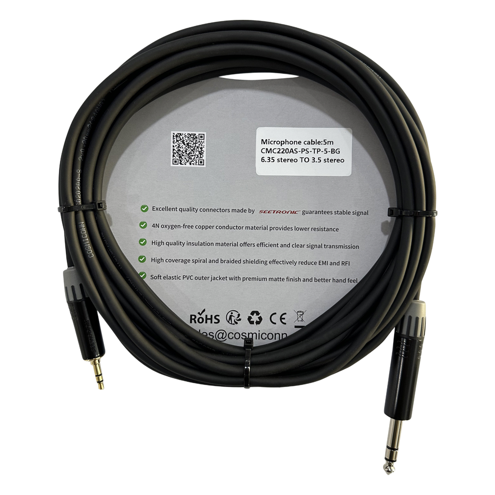 Cable 6.35mm a 3.5mm, conectores color negro MP3X-B - MTP3C-BG, length 5m