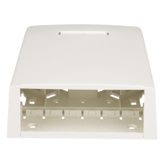 Caja de Montaje en Superficie, con Accesorio para Resguardo de Fibra Óptica, para 12 Módulos Mini-Com, Color Blanco Mate