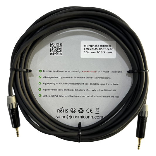 Cable 3.5mm a 3.5mm, conectores color negro MTP3C-BG, length 5m