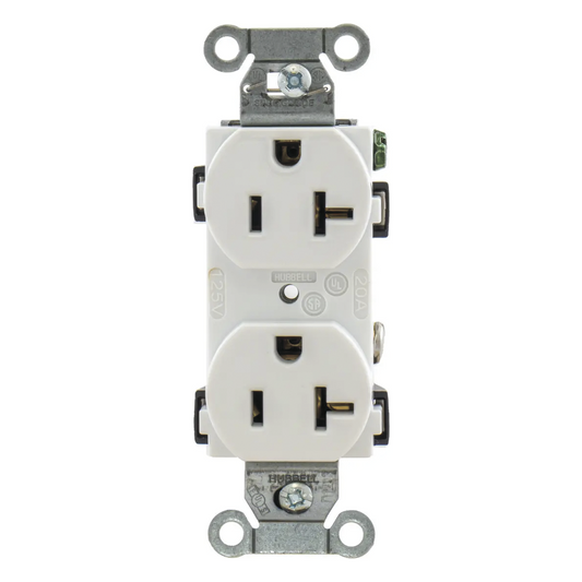 Contacto Dúplex 20 A, 125 V, 2 Polos, 3 Hilos, Cableado Posterior y Lateral, Color Blanco (Nema 5-20R).