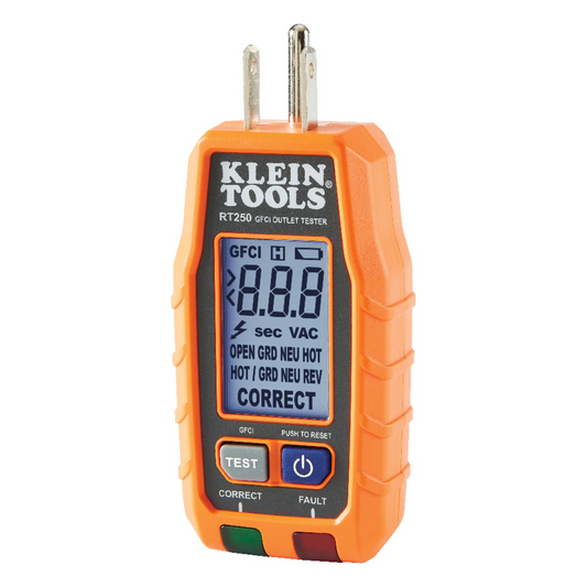 Probador de Tomacorrientes con Interruptor de Falla a Tierra (GFCI) con pantalla LCD