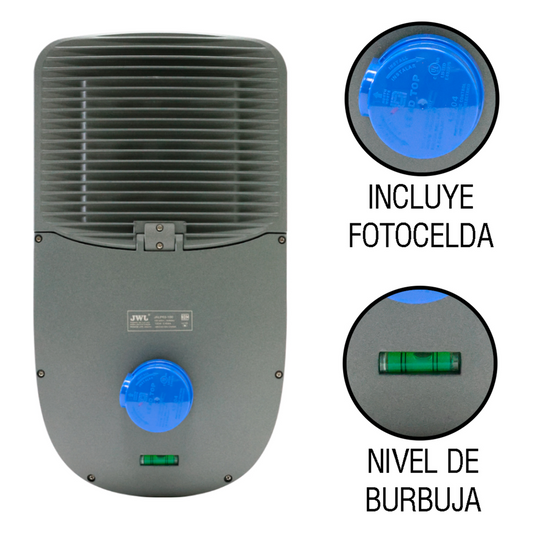 Luminario Urbano con Fotocelda / 200W / Flujo Luminoso 32 000 lm / Ángulo de Luz 105°-135° / IP65 / Montaje en Poste o Brazo / Vida Útil 50 000 h.