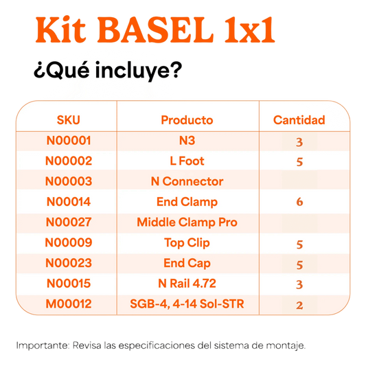 Kit Basel Sistema de Montaje Solar para 1 Módulo / Inclinación 10° / Para Módulo 645 W / Dimensiones del Módulo 2.382 m (7.8 ft) x 1.134 m (3.7 ft)
