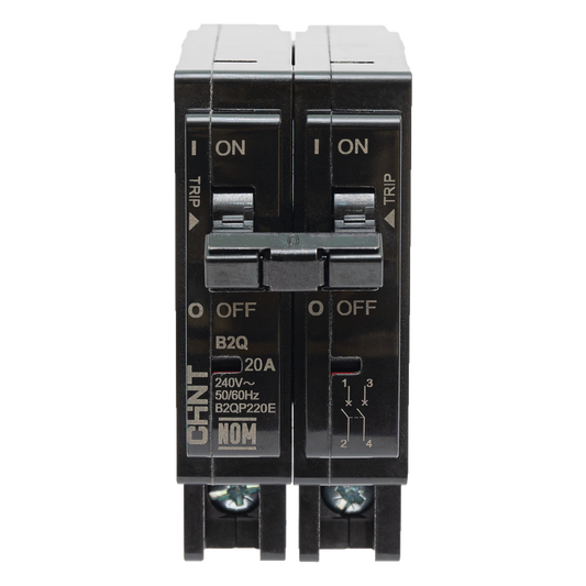 Interruptor Termomagnético Enchufable, Serie: B2Q, 2P, 20A, 240V (SKU:1002279)
