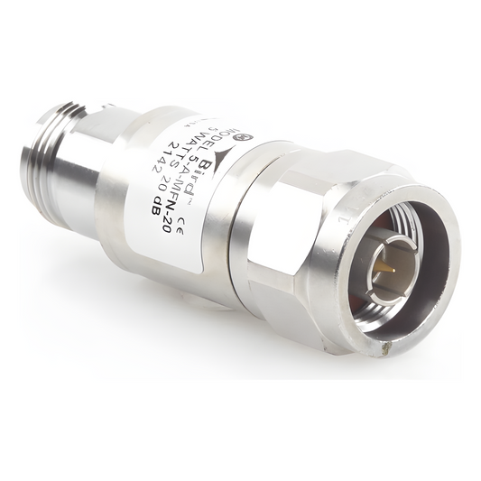 Atenuador en Línea de 20 dB, 5 W. Máximo, CD-4 GHz, Conectores N Macho-Hembra.