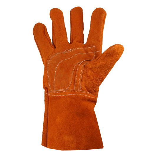 Guantes de Carnaza Largo/ Refuerzo en Palma / Resistente a Abrasión y Temperaturas Moderadas.