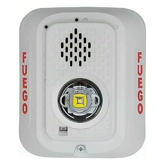 Sirena con Lámpara LED Estroboscópica / a 2 Hilos / Montaje en Pared / 24 Vcd / Configuración Estroboscópica Seleccionable / Texto en Español / Color