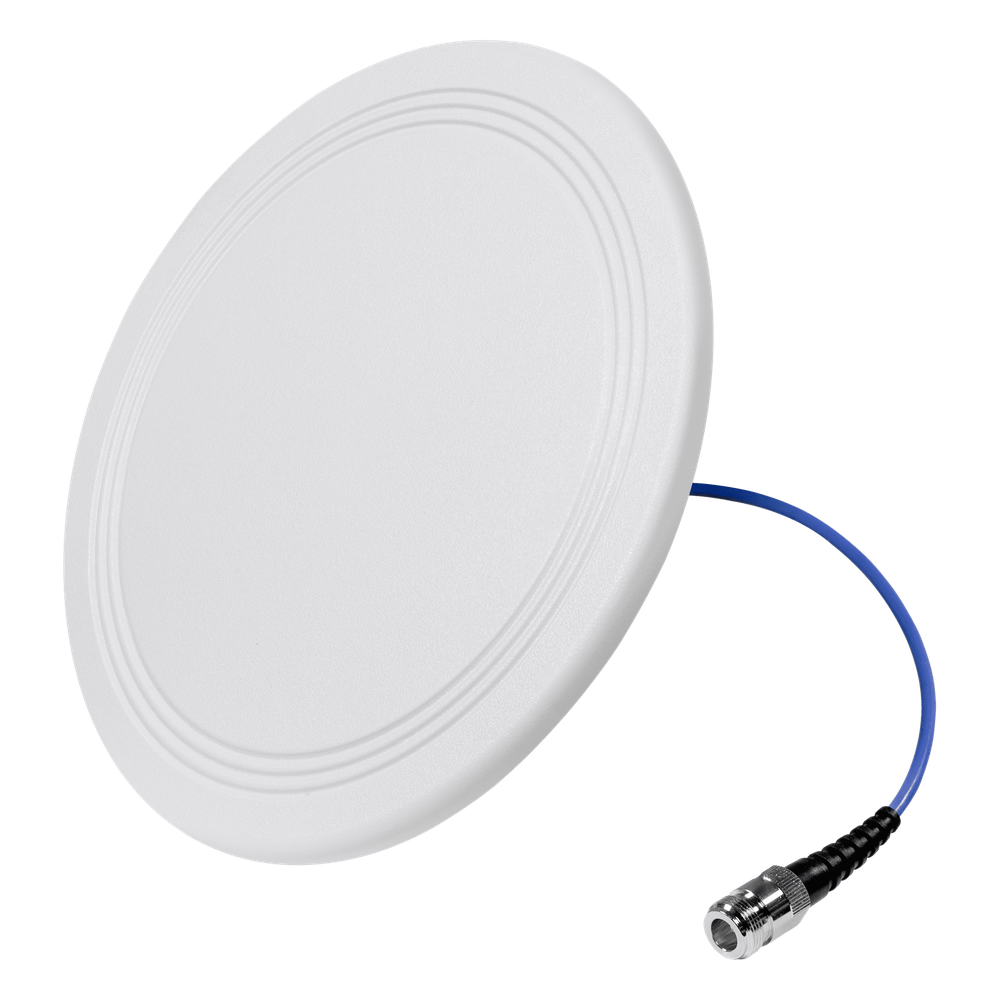 Antena Omnidireccional para Techo Interior / 600-6000 MHz / 5 Bandas Celulares y WiFi / Perfil Ultra Bajo 8 mm / Conector N-hembra / Cable Plenum 30