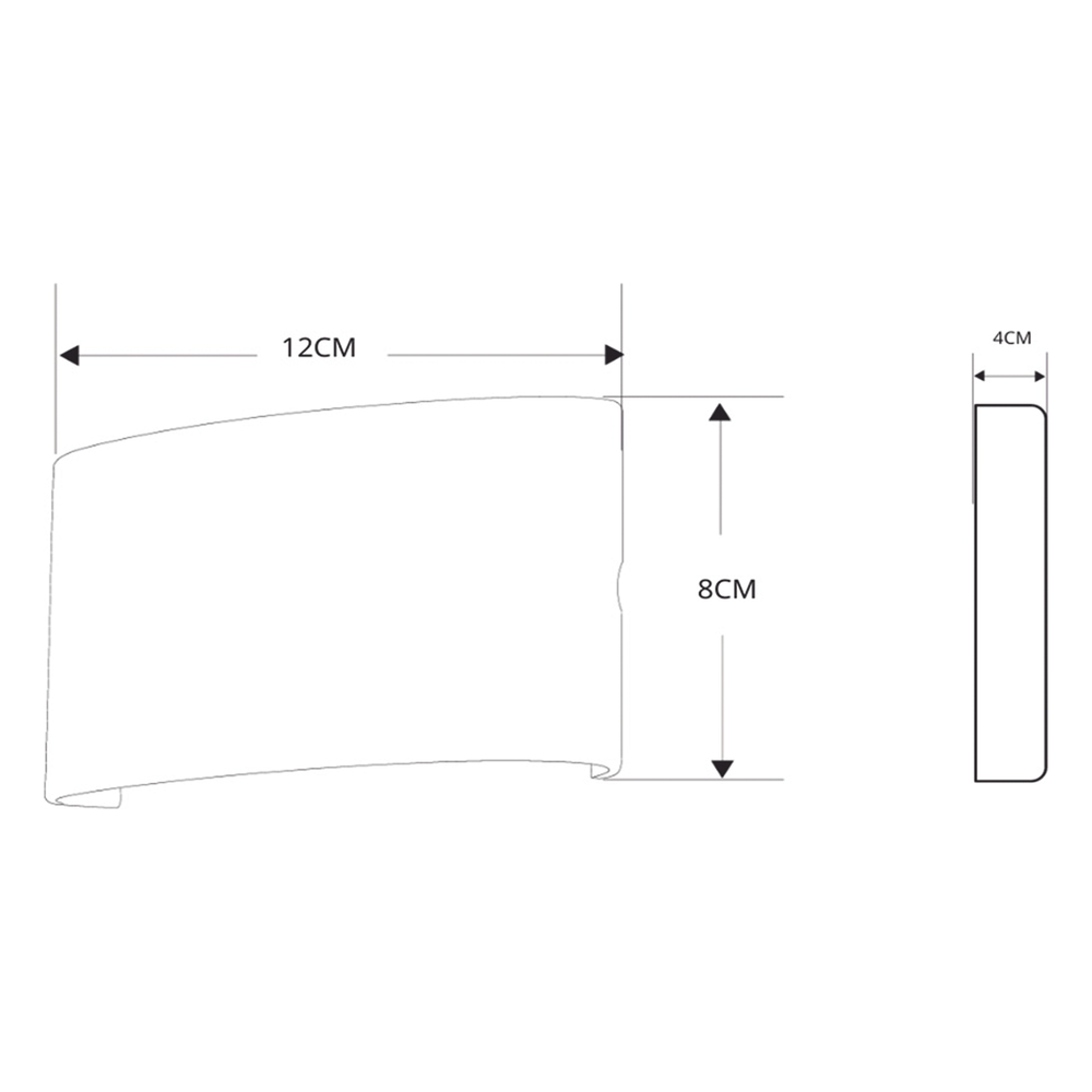 Lámpara Arbotante 4 W 220 lm / Dimensiones 120 x 80 x 40 mm / 85 - 265 Vca~ 50/60Hz / Luz Cálida 2 700 K / Uso en exterior IP 54.
