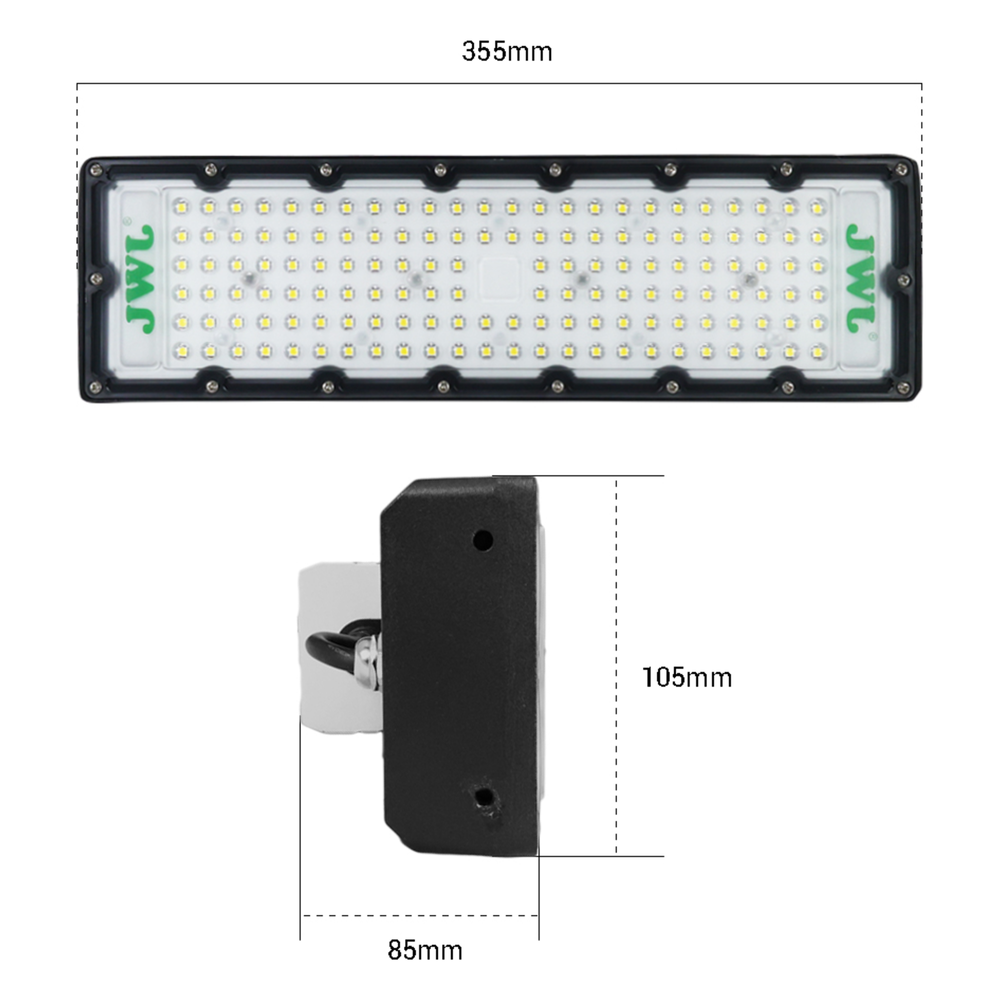 Reflector LED 100 W /350 x 100 mm / 85 - 265 Vca~ 50/60Hz / TCC 6 500 K / Uso en exterior.