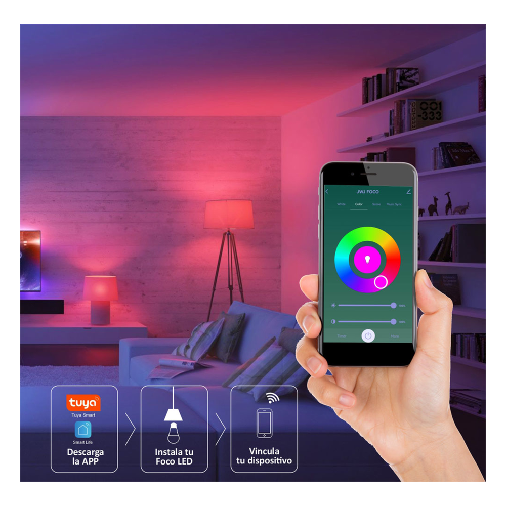 Foco Smart Dimeable / 10W / RGB y Blanco / Base E27 / IP20 / Con Control desde Aplicación Móvil
