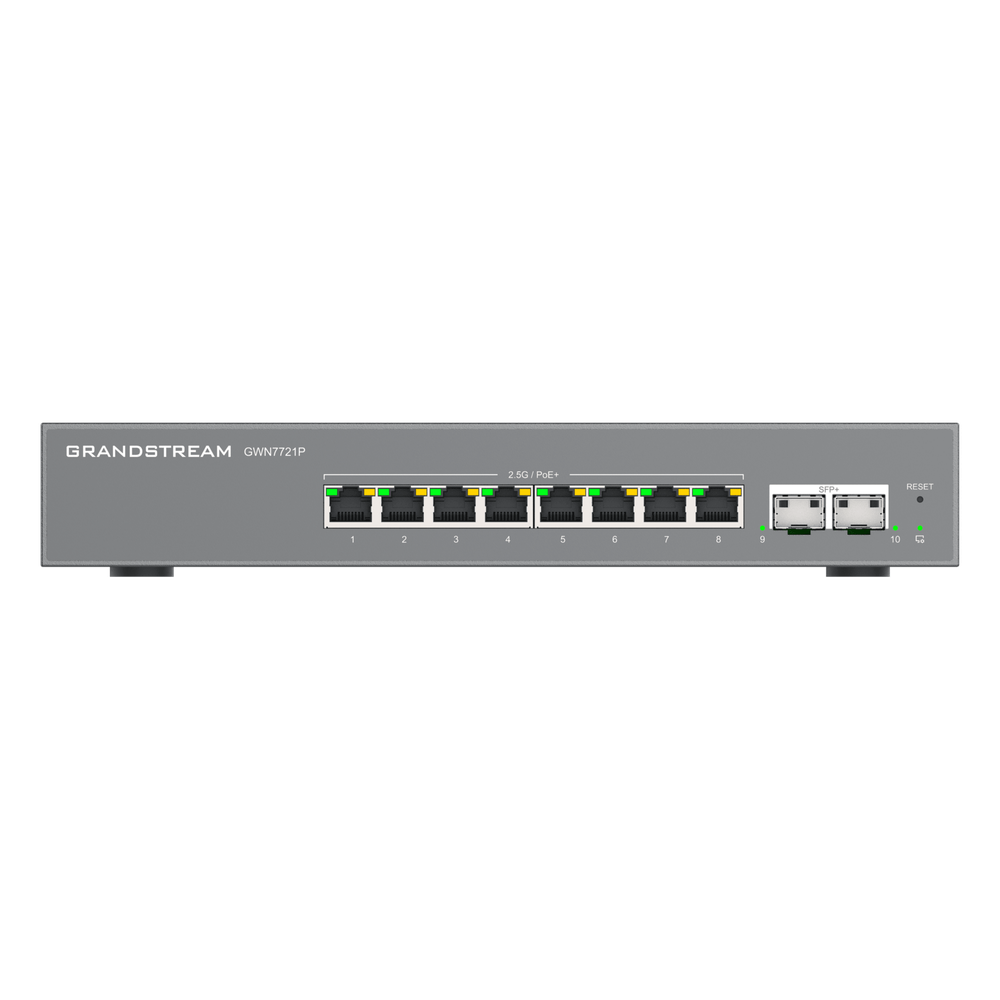 Switch L2 Lite Administrable de 10 Puertos / 8 Puertos Ethernet 2.5 Gigabits / 2 Puertos SFP+ 10 Gigabits / PoE+ 802.3af/at / VLAN 802.1Q / QoS