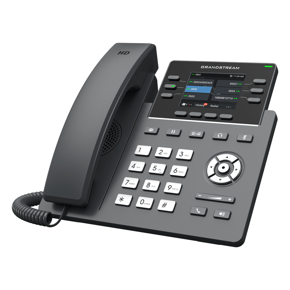 Teléfono IP 6 líneas grado operador / 24 teclas multipropósito virtuales / WI-FI 6 doble banda y bluetooth / dos puertos gigabit / pantalla LCD a