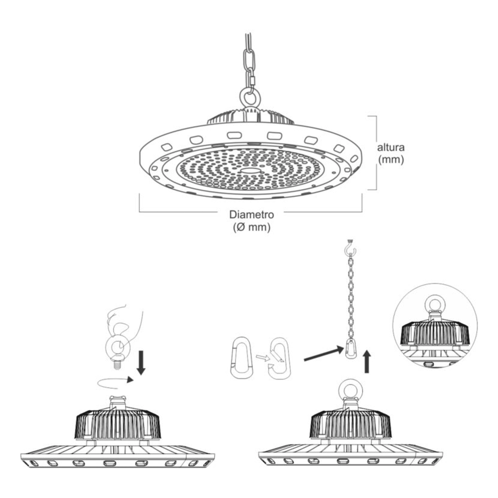 Campana Led Industrial UFO / 100 W / Suspendido / 85 - 265 V CA / Luz Fría 6500 K.