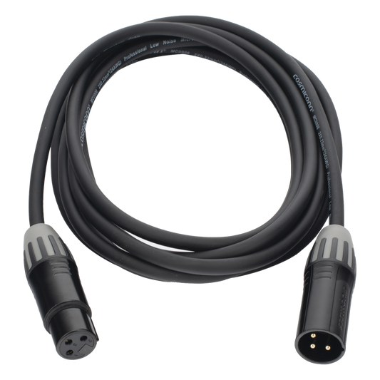 Cable XLR | 3 polos | Conector Hembra-Macho | Serie M | Carcasa Negra | Contactos Dorados | Ideal para Microfonía | Longitud 3m