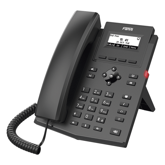 Teléfono IP / 2 Líneas SIP / Pantalla LCD 2.3" 132x64 / Audio HD G.722 y Opus / Conferencia 6 Vías / PoE 802.3af / Puertos Ethernet Duales 10/100