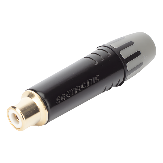 Conector Hembra RCA | Carcasa Enchapada en Negro | Contacto Enchapado en Oro | Cable OD 3.5-6.5mm