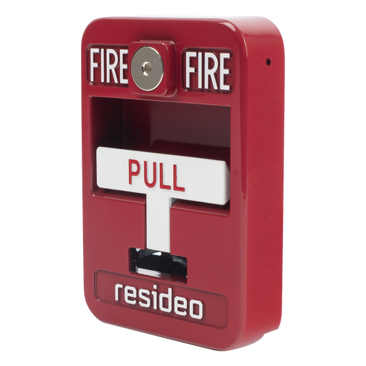Estación manual de jalón contra incendio de acción simple, reset con llave Allen, cumple ADA, carcasa de aluminio fundido
