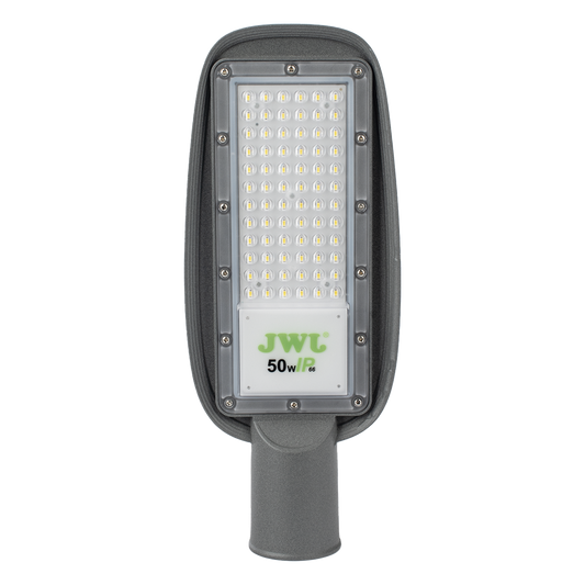 Luminaria LED de 50 W/ 100 - 265 V CA ~50/60 Hz / Fotocelda / Color Blanco/ Dimensiones 160 x 390 x 78 mm / Ángulo de Luz 135°.