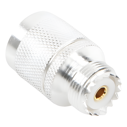 Adaptador en Línea, de Conector N Macho a UHF Hembra (SO-239), Plata/ Oro/ Teflón