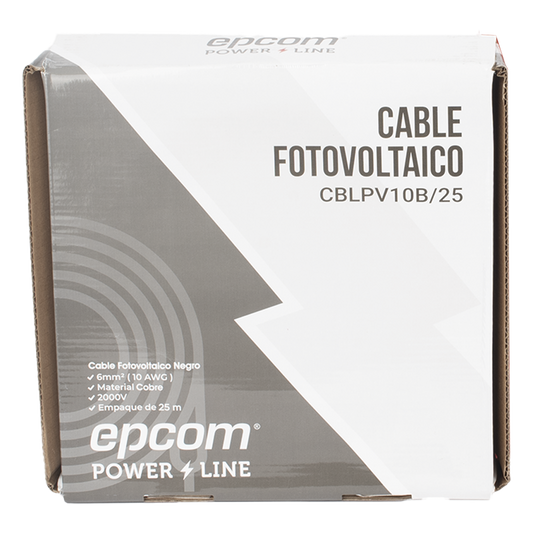 Kit de 2 rollos de 25 metros de cable fotovoltaico de cobre, rojo y negro, calibre 10 AWG (6mm²), Tipo PV, 1000/2000 V y 120°C.