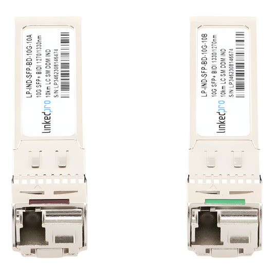 Transceptores Ópticos Industriales Bidireccionales SFP+ (Mini-Gbic) / Monomodo 1270 & 1330 nm / 10 Gbps / 10GBASE / Conector LC/UPC Simplex / DDM