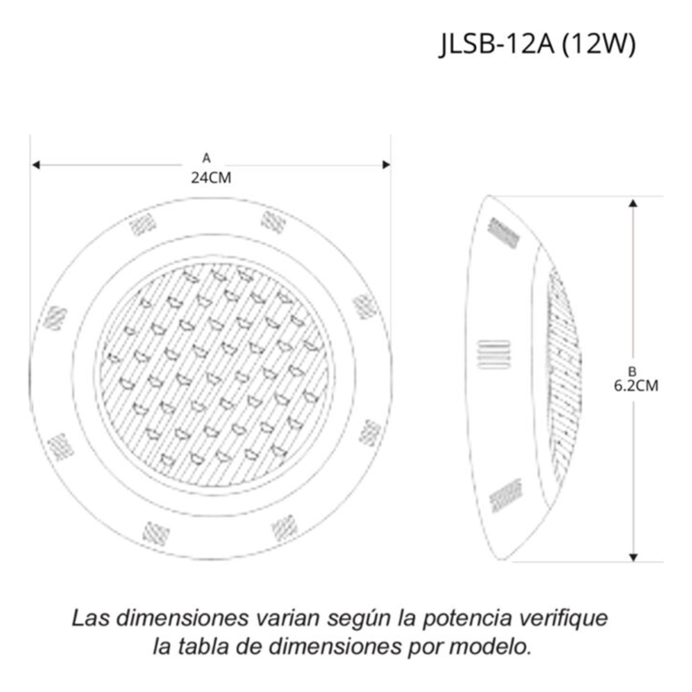 Luminario Sumergible /Luz Blanca 6500 K / 18W / 2340 lm / IP68 / Ø290mm x 62mm / No Dimeable / Uso Exterior.