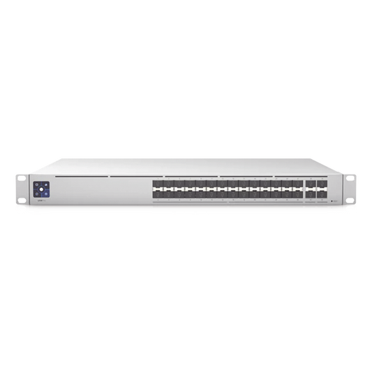 UniFi Switch PRO Aggregation Capa 3 para fibra óptica con 28 puertos SFP+ (10G) y 4 puertos SFP28 (25G), pantalla informativa