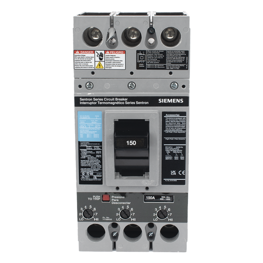Interruptor Termomagnético 600V 3X150A, Con zapatas principales.