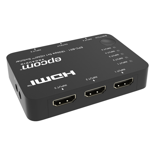 Switch HDMI 5x1 | 18Gbps | 4K@60Hz | YCbCr 4:4:4 | HDR, Dolby Vision y HLG | Soporte 3D | Conmutación Automática y Manual | Diseño Compacto