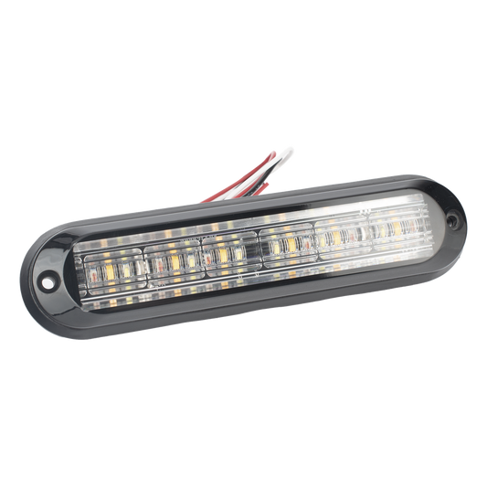 Luz Auxiliar, Ultra Brillante, IP67, 18 LEDs, Tricolor, Color Rojo/Claro/Ambar, con mica transparente y bisel negro